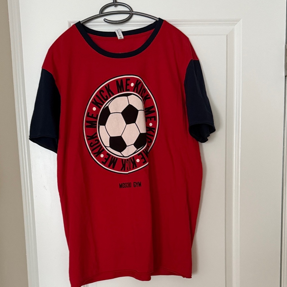 Moschino Red and Black Kick Me Soccer Tee